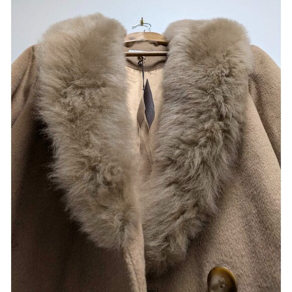 Sofiacashmere Women's Wool Blend & Shearling Wrap Coat Camel Sz12 - Picture 5 of 7